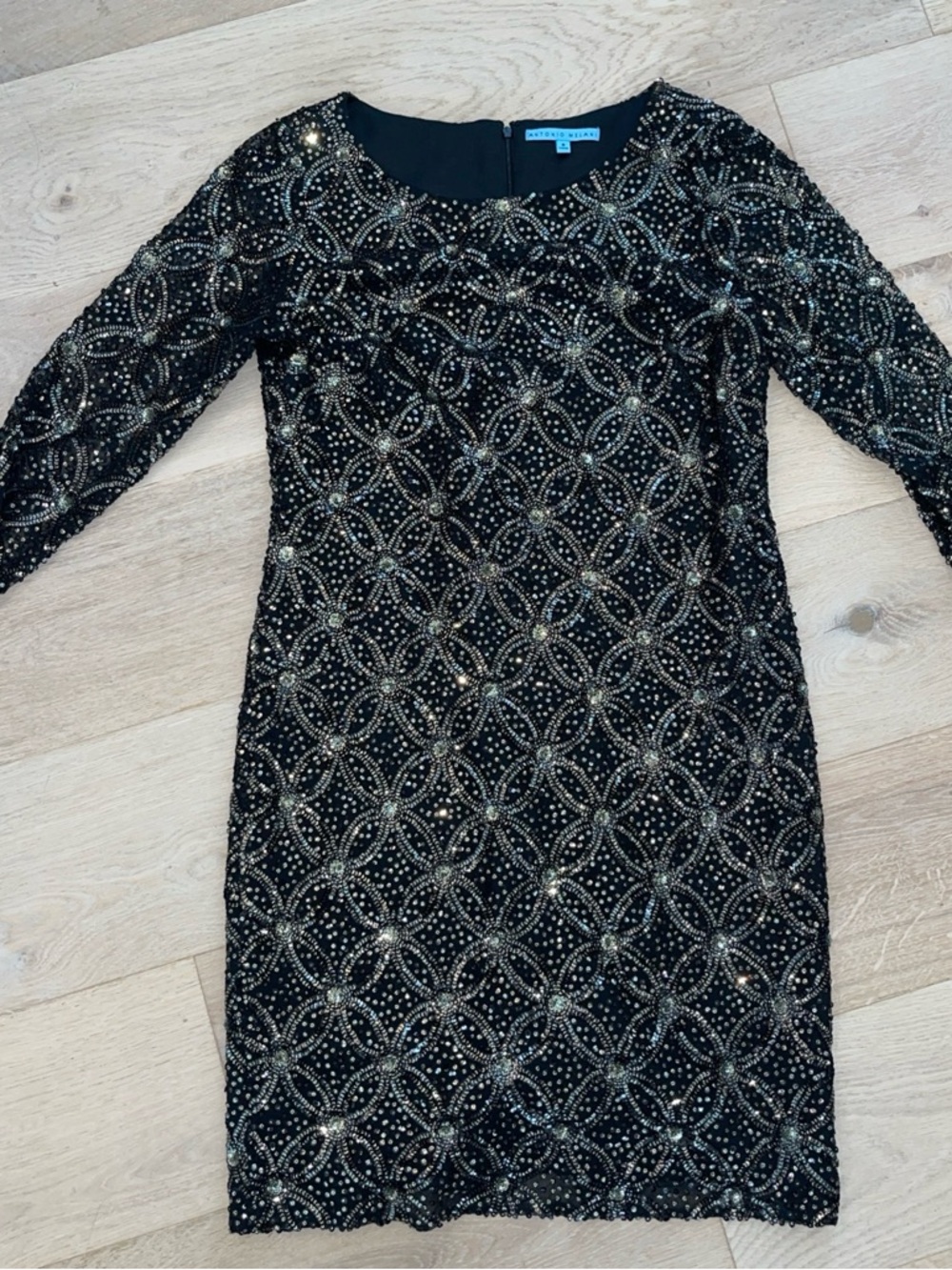 ANTONIO MELANI Black & Gold Beaded Midi Dress
